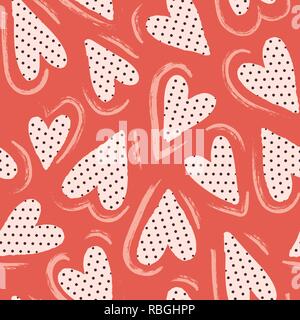 Retro Hand gezeichnet großen halftone's Herz Valentinstag Vektor nahtlose Muster. Modernen Holiday Hintergrund. Vintage Doodle Silhouetten. Bürste Stock Vektor