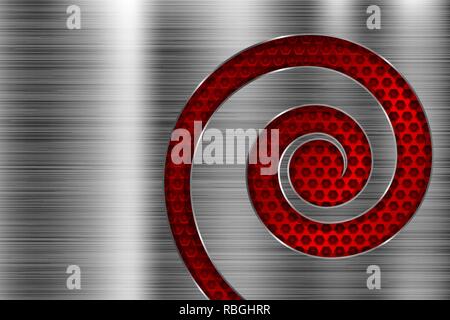 Gebürstetes Metall Textur mit roten Spirale Perforation Stock Vektor