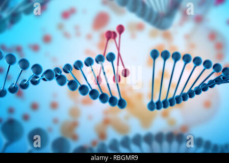 3D-Darstellung der DNA-Molekül. Das gangrad Molekül eine Nukleotid in der Umwelt des Organismus. Das Konzept der Entdeckung genetisch Stockfoto