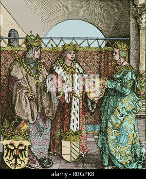 Die Verlobung von Erzherzog Philipp (1478-1506) mit Johanna von Kastilien (1479-1555). Stockfoto