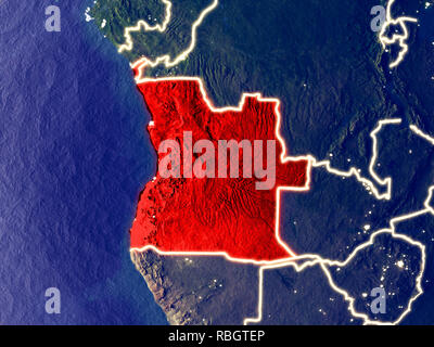 Angola aus dem Weltraum auf die Erde bei Nacht. Sehr feine Details der Plastic Planet Oberfläche mit hellen Lichter der Stadt. 3D-Darstellung. Elemente dieses Bild f Stockfoto
