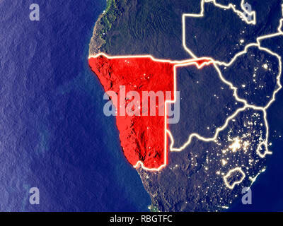 Namibia aus dem Weltraum auf die Erde bei Nacht. Sehr feine Details der Plastic Planet Oberfläche mit hellen Lichter der Stadt. 3D-Darstellung. Elemente dieses Bild Stockfoto