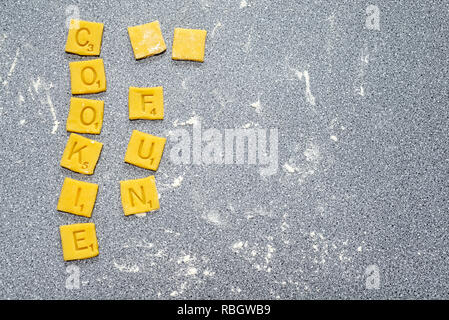 Kochen Spaß - scrabble Worte von Keks/Plätzchenteig. Stockfoto