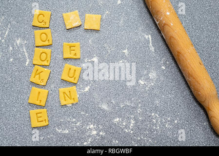 Kochen Spaß - scrabble Worte von Keks/Plätzchenteig. Stockfoto