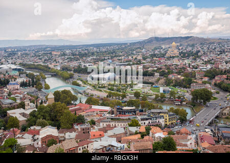 Luftbild des zentralen Bezirke von Tiflis vom Mount Mtatsminda Stockfoto