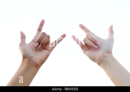 Zwei Menschen zeigen, stumme Sprache hand Liebe mit weißem Hintergrund Stockfoto