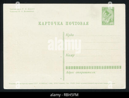 Russland - ca. 1966: Postkarte gedruckt von Russland (UDSSR), zeigt die Rückseite der alten sowjetischen Postkarte, ca. 1966 Stockfoto