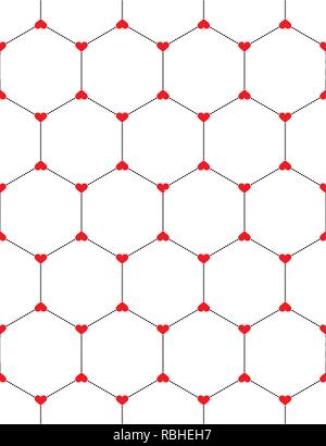 Honeycomb Grafik mit Herzen nahtlose Muster über Weiß. Stock Vektor