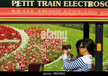 Die Blumenuhr ist eine der beliebtesten Touristenattraktionen in Genf, Schweiz. Stockfoto