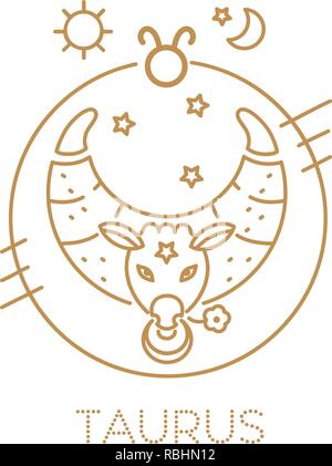Taurus vektor Zeichen des Tierkreises in Kreisen von goldener Farbe auf weißem Hintergrund, Logo, Tattoo oder Illustration. Astrologische Prognose, essen Horoskop Stock Vektor
