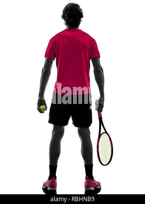 Eine kaukasische spanischer Tennisspieler Mann im Studio Silhouette auf weißem Hintergrund Stockfoto