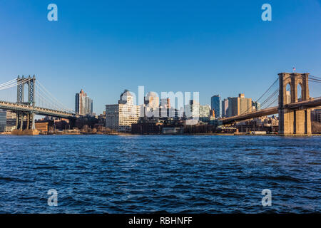 Die Brooklyn und Manhattan Bridge Sehenswürdigkeiten in New York City, USA Stockfoto