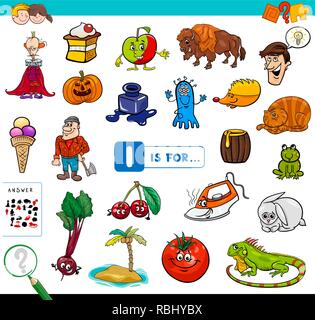 Cartoon Abbildung: Bild suchen Beginnend mit Buchstabe I Lernspiel Arbeitsbuch für Kinder Stock Vektor