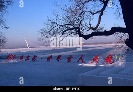 Harbin, China. 10 Jan, 2019. Schneemänner von Studierenden aus Hochschulen können an Dalin Park in Orlando gesehen, im Nordosten der chinesischen Provinz Heilongjiang. Credit: SIPA Asien/Pacific Press/Alamy leben Nachrichten Stockfoto