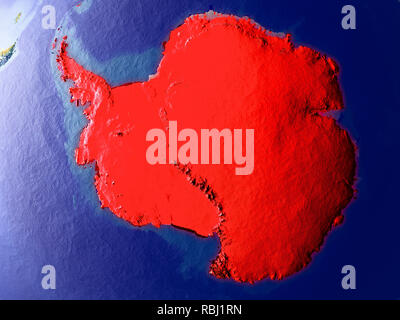 Antarktis aus dem Weltraum auf die Erde bei Nacht. Sehr feine Details der Plastic Planet Oberfläche mit hellen Lichter der Stadt. 3D-Darstellung. Elemente dieser Ima Stockfoto