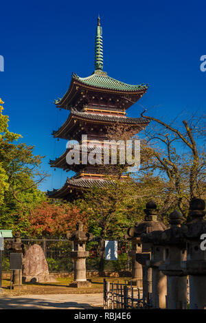 Fünf stöckige Pagode von Kan'ei-ji, in Ueno Park, die letzten Reste einer alten buddhistischen Tempel im 19. Jahrhundert Kampfes zerstört Stockfoto