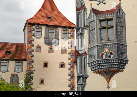 Trompe l'oeil-Gemälde an Hohes Schloss (Schloss), Füssen, Ostallgäu, Bayern, Deutschland Stockfoto