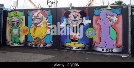 Coney Wände Kunst - Otto Topsy Grinnin Mc, B-REX - Coney Island Seaside - Brooklyn, New York, NY, USA Stockfoto