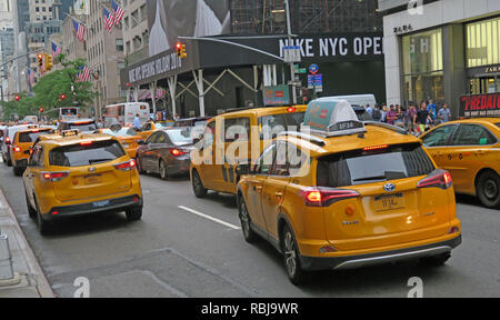 Canary Yellow Medaillon New York Taxi, Mietwagen, Manhattan, New York City, NY, USA Stockfoto