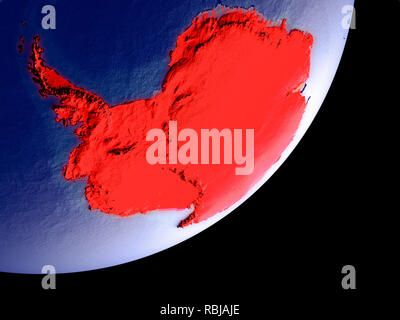 Antarktis vom Platz auf der Erde bei Nacht. Sehr feine Details der Plastic Planet Oberfläche und sichtbaren hellen Lichter der Stadt. 3D-Darstellung. Elem Stockfoto