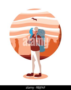 Szene Landschaft Wüste mit Reisenden wanderlust Vector Illustration Design Stock Vektor