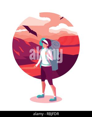 Szene Landschaft Wüste mit Reisenden wanderlust Vector Illustration Design Stock Vektor