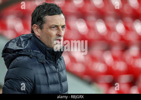 SUNDERLAND, Großbritannien, 8. Januar 2019. Sunderland Manager Jack Ross während der Checkatrade Trophy Match zwischen Sunderland und Newcastle United im Stadion des Lichts, Sunderland am Dienstag, den 8. Januar 2019. (Credit: Mark Fletcher | MI Nachrichten & Sport Ltd | Alamy Leben Nachrichten) © MI Nachrichten & Sport Ltd | Alamy Stockfoto