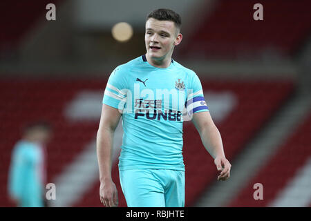 SUNDERLAND, Großbritannien, 8. Januar 2019. Owen Bailey von Newcastle United während des Checkatrade Trophy Match zwischen Sunderland und Newcastle United im Stadion des Lichts, Sunderland am Dienstag, den 8. Januar 2019. (Credit: Mark Fletcher | MI Nachrichten & Sport Ltd | Alamy Leben Nachrichten) © MI Nachrichten & Sport Ltd | Alamy Stockfoto