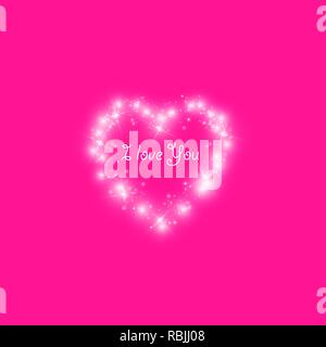 Happy Valentines Tag Grußkarte. Ich liebe Dich. 14. Februar. Urlaub Hintergrund mit Herzen mit Pfeil, Licht, Sterne auf transparenten Hintergrund. Vector Illustration Stock Vektor
