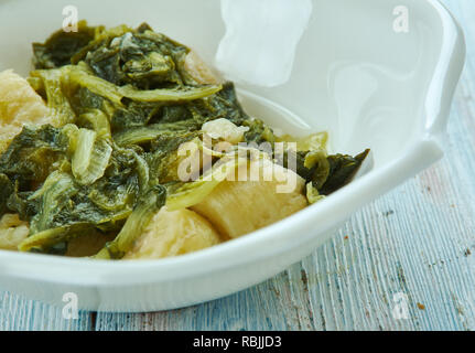 Kela Methi nu Shaak, ocombination der mild-bitter Methi und angenehm - süsse Bananen. Stockfoto