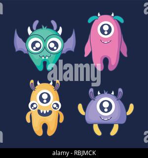 Gruppe von niedlichen Monster card Vector Illustration Design Stock Vektor
