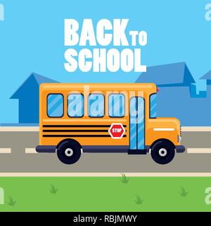 School Bus auf der Straße Vector Illustration Design Stock Vektor