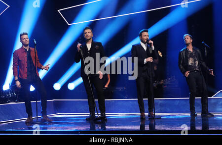 Westlife, (von links nach rechts) Nicky Byrne, Markus Feehily, Shane Filan, Kian Egan) während der Dreharbeiten für die Graham Norton Show auf BBC Television Centre, Studioworks 6 Wood Lane, London, auf BBC One am Freitag Abend gelüftet zu werden. PRESS ASSOCIATION. Bild Datum: Donnerstag, 10. Januar 2019. Photo Credit: PA Bilder im Namen von So TV Stockfoto