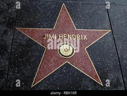 Jimi Hendrix Stern auf dem Hollywood Walk of Fame auf dem Hollywood Boulevard, Kalifornien, USA Stockfoto