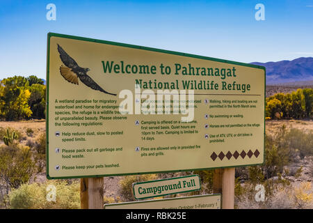 Zeichen für pahranagat National Wildlife Refuge in der Mojave Wüste entlang der Autobahn 93 in Nevada, USA Stockfoto