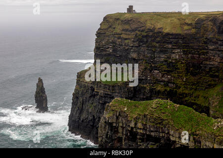 Die Klippen von Moher und O'Brien's Tower an der Westküste von Irland. Stockfoto