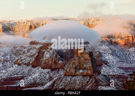 Lentikularwolke über dem Grand Canyon bei Sonnenuntergang im Grand Canyon National Park, Arizona, USA Stockfoto