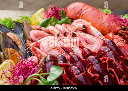 Lecker und Sustainable Seafood, direkt vom Fischerboot auf den Tisch im Restaurant Stockfoto