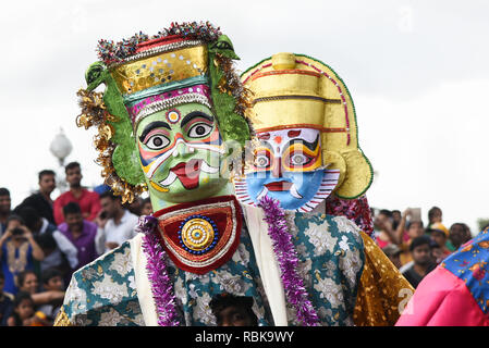 Mysore Dussehra Feierlichkeiten oder Dasara Festival die Prozession am Mysore Palast der indischen Maharadschas oder König in Karnataka, Indien Stockfoto