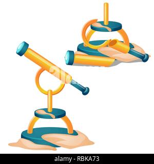 Gebrochene Teleskop in den Sand auf weißem Hintergrund begraben. Vektor cartoon Close-up Abbildung. Stock Vektor