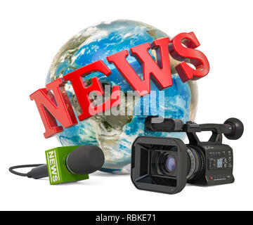 Global TV Nachrichten Konzept, 3D-Rendering auf weißem Hintergrund Stockfoto