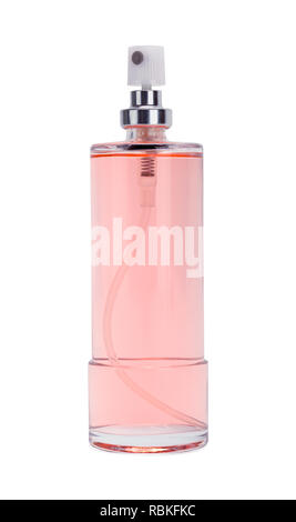 Rosa Parfum Spray Flasche isoliert auf weißem Hintergrund. Stockfoto