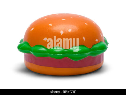 Schaum Spielzeug Hamburger isoliert auf weißem Hintergrund. Stockfoto