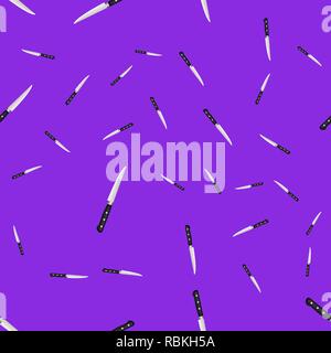 Nahtlose Muster der Küche Messer auf einem farbigen Hintergrund. Vector Illustration in 3D-Stil Stock Vektor