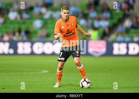 AAMI Park, Melbourne, Australien. 11 Jan, 2019. Eine Liga Fußball, Melbourne und Brisbane Roar; Thomas Kristensen des Brisbane Roar läuft zum Bereich Kredit: Aktion plus Sport/Alamy leben Nachrichten Stockfoto