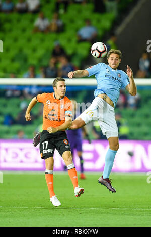 AAMI Park, Melbourne, Australien. 11 Jan, 2019. Eine Liga Fußball, die Stadt Melbourne und Brisbane Roar; Rostyn Griffiths von Melbourne City leitet den ball Credit: Aktion plus Sport/Alamy leben Nachrichten Stockfoto