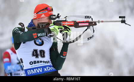 Oberhof, Deutschland. 11 Jan, 2019. Biathlon, Weltmeisterschaft, Sprint 10 km, Männer: Johannes Kühn aus Deutschland am Schießstand. Foto: Martin Schutt/dpa-Zentralbild/dpa/Alamy leben Nachrichten Stockfoto