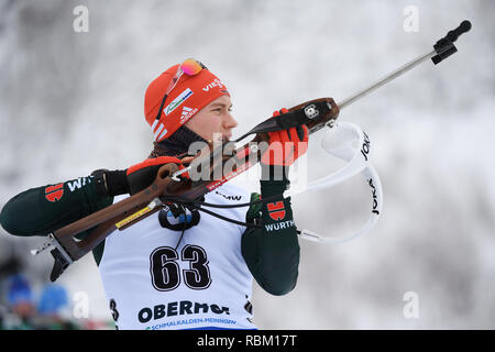 Oberhof, Deutschland. 11 Jan, 2019. Biathlon, Weltmeisterschaft, Sprint 10 km, Männer: Benedikt Doll aus Deutschland am Schießstand. Foto: Martin Schutt/dpa-Zentralbild/dpa/Alamy leben Nachrichten Stockfoto