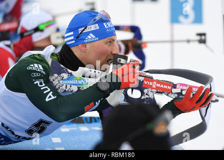 Oberhof, Deutschland. 11 Jan, 2019. Biathlon, Weltmeisterschaft, Sprint 10 km, Männer: Erik Lesser aus Deutschland am Schießstand. Foto: Martin Schutt/dpa-Zentralbild/dpa/Alamy leben Nachrichten Stockfoto