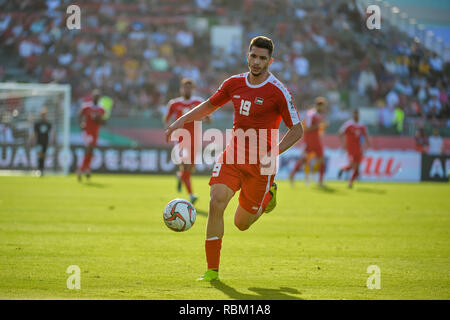 Dubai, VAE. 11. Jan 2019. 11. Januar 2019. Mahmoud Wadi von Palästina in Aktion gegen Australien, in Übereinstimmung 16 der asiatischen Fußball-Cup 2019. Australien gewann 3-0, leugnen Palästina die Chance, ihre ersten AFC Cup Game zu gewinnen: Feroz Khan/Alamy leben Nachrichten Stockfoto